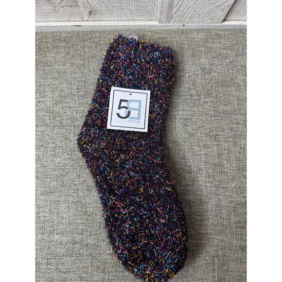 Sparkly Multicolor Fuzzy Socks w/ Metallic Thread One Size Soft & Cozy For Women - Picture 3 of 4